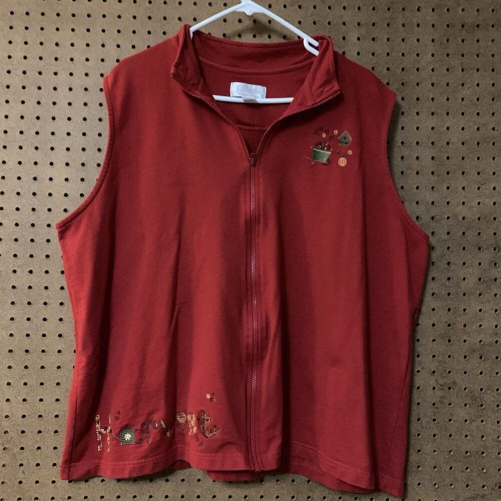 Vintage Cj Banks Full Zip Vest Red Harvest Autumn Fall Thanksgiving 2x